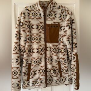 Hurley Tribal Pattern Fleece Jacket in Brown and White